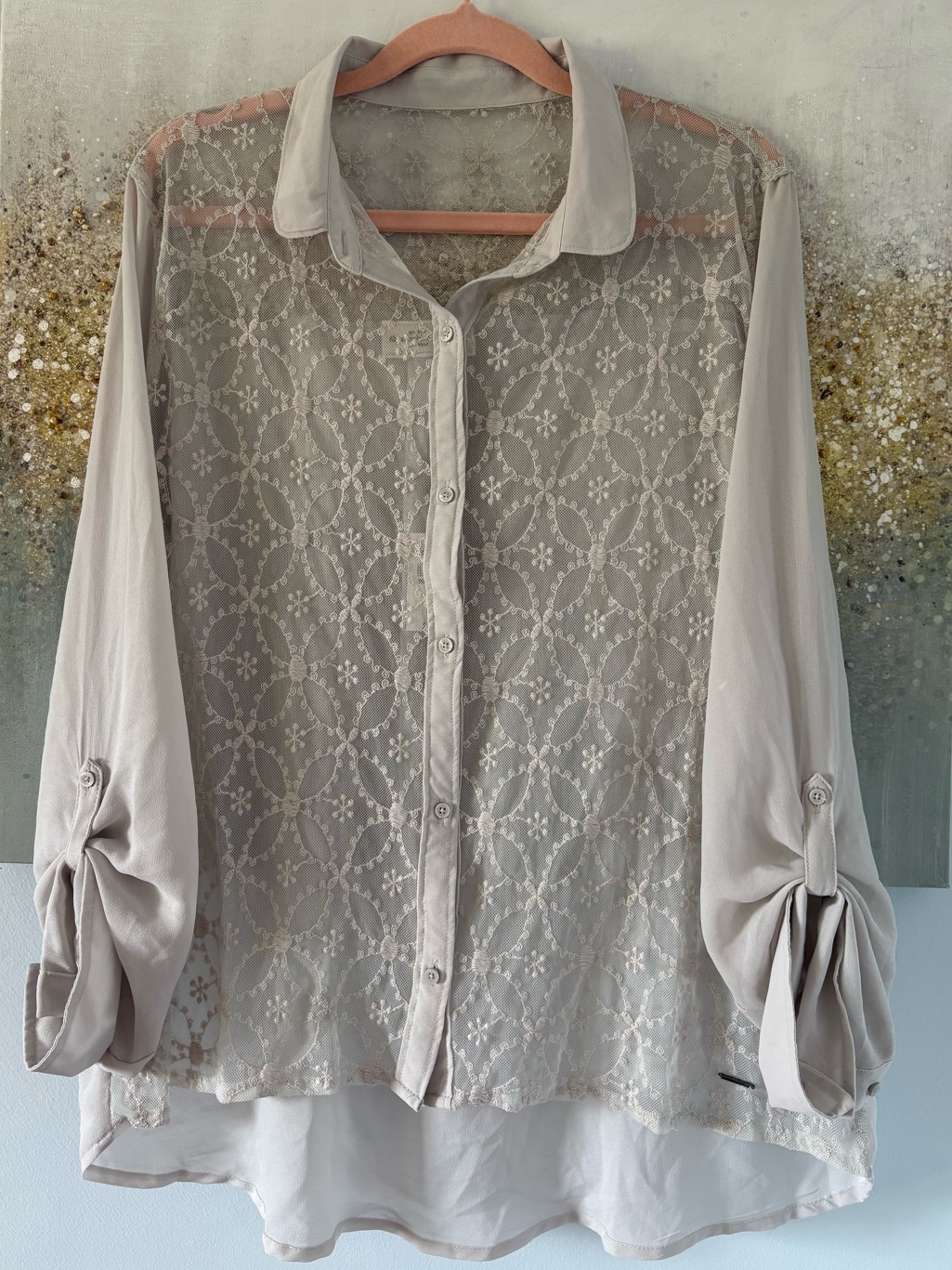 Abercrombie & Fitch Sheer Lace Button-Down Shirt (Nwt)